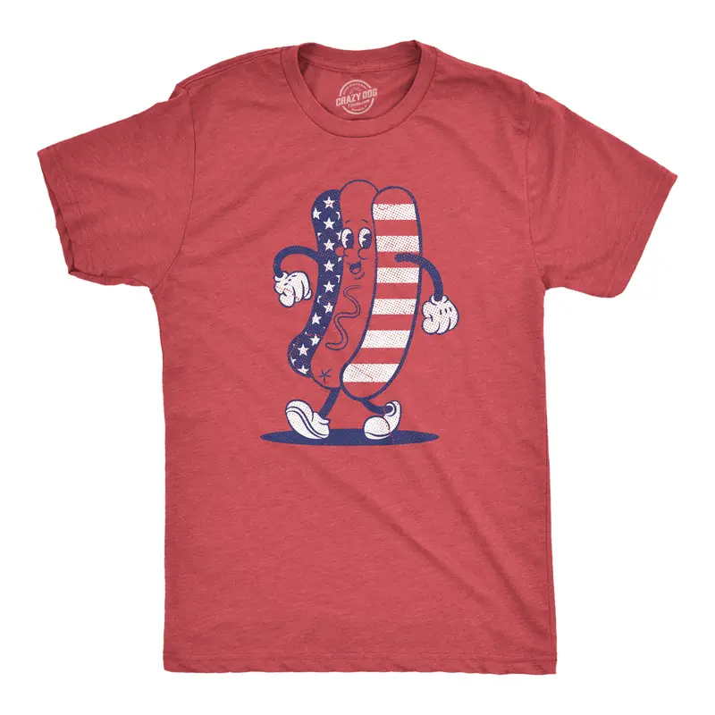 Mens Fourth Of July Hotdog T Shirt Funny Patriotic Cookout Grilling Tee for Guys Mens Funny T Shirts Cool Vintage Graphic Tees Patriotic Shirts for Men Funny Food Short Sleeve Novelty Tees for Guys Red -