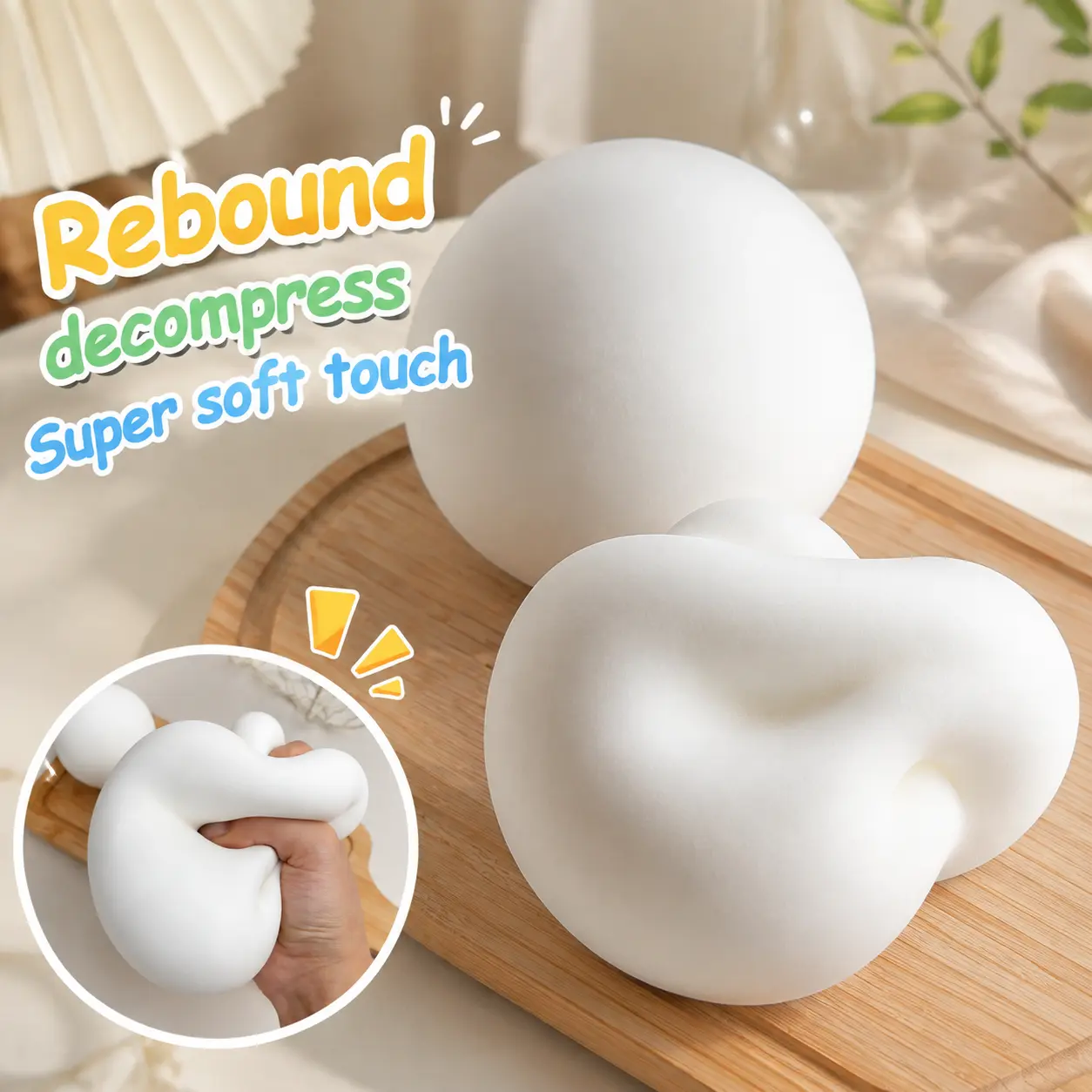Silky‑Smooth Round Marshmallow Squishy Toy, Quick‑Rebound Non‑Moldable EVA‑Powder Filling Stretchy Squeeze Sensory Fidget Ball, Soft Stress‑Relief Toy, Summer‑Vibe Party Gift