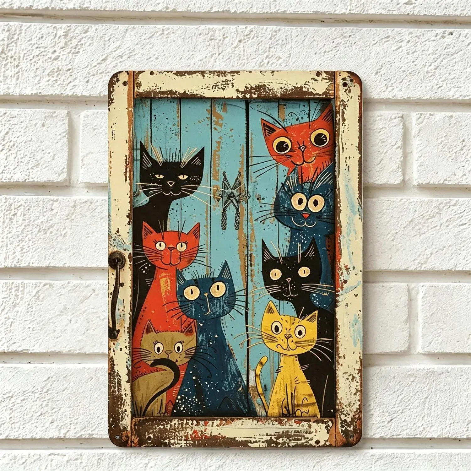 Vintage Peeking Cartoon Cat Metal Sign - Whimsical Country Style Wall Decor for Home, Bar, Outdoor Spaces