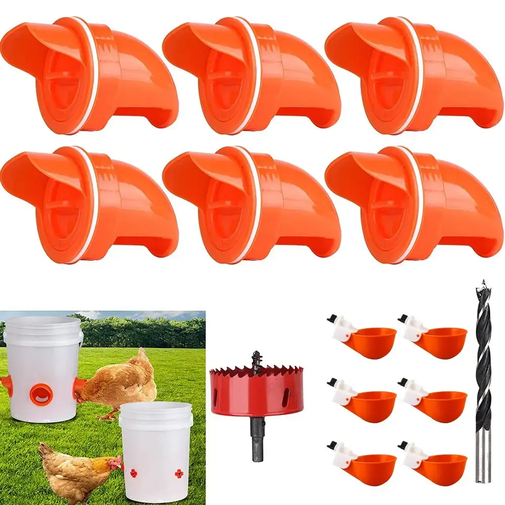 14pcs DIY Waste-Free Chicken Feeder & Waterer Kit,Automatic Poultry Feeder Ports with 6 Feeding Ports & 6 Water Cups, Rainproof Cover,Easy Assembly for Backyard Chickens