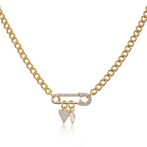 MEIITRUE 14K Gold Plated Heart Pendant Necklace for Women, Dainty Cuban Paperclip Pendant Necklace, Ideal Jewelry Gifts for Women