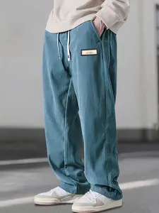 Men's Vintage Corduroy Straight Leg Casual Pants, Loose Fit Wide Leg Trousers, Versatile Drawstring Long Pants for Everyday Wear