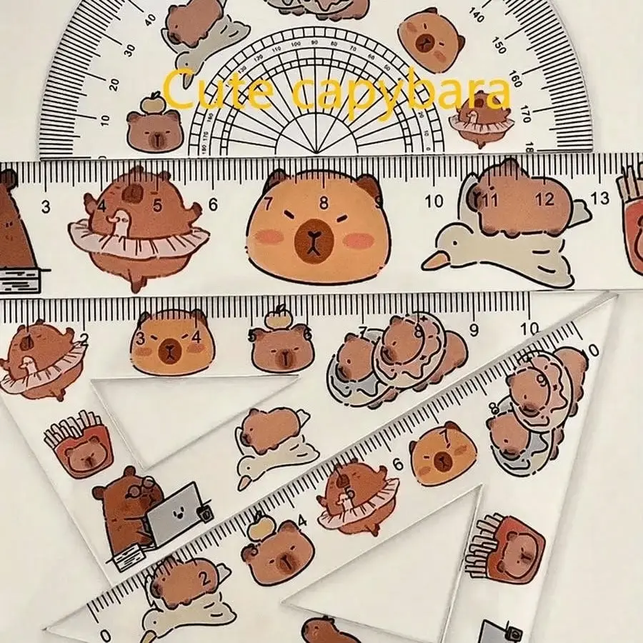 Transparent Plastic Water Pig Ruler Set, Test Drawing Four-Piece Ruler Set, Transparent Plastic Triangular Board, School Supplies, Triangle Ruler