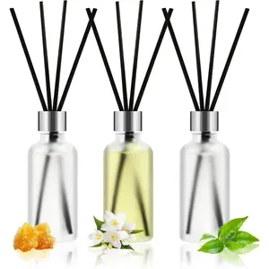 Reed Diffuser Set of 3, 50ml Lily & Jasmine/White / Scented Oil Diffuser with 15 Sticks |   for Bedroom, Bathroom, Office & Living Room for Women Men