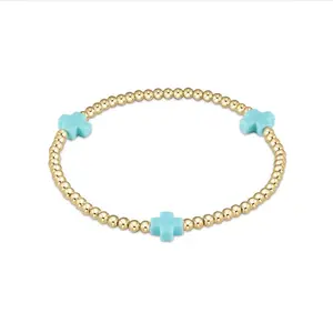 14K Gold-Filled 3MM Cross Bead Stretch Bracelet - Enewton Signature Design