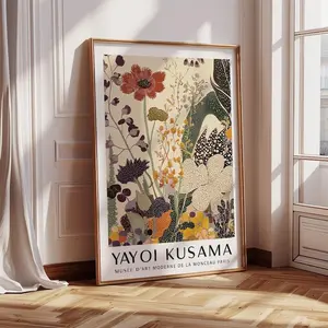 Yayoi Kusama Poster Botanical Wall Art with Abstract Garden Motif in Warm Earthy Tones, Modern Nature-Inspired Print