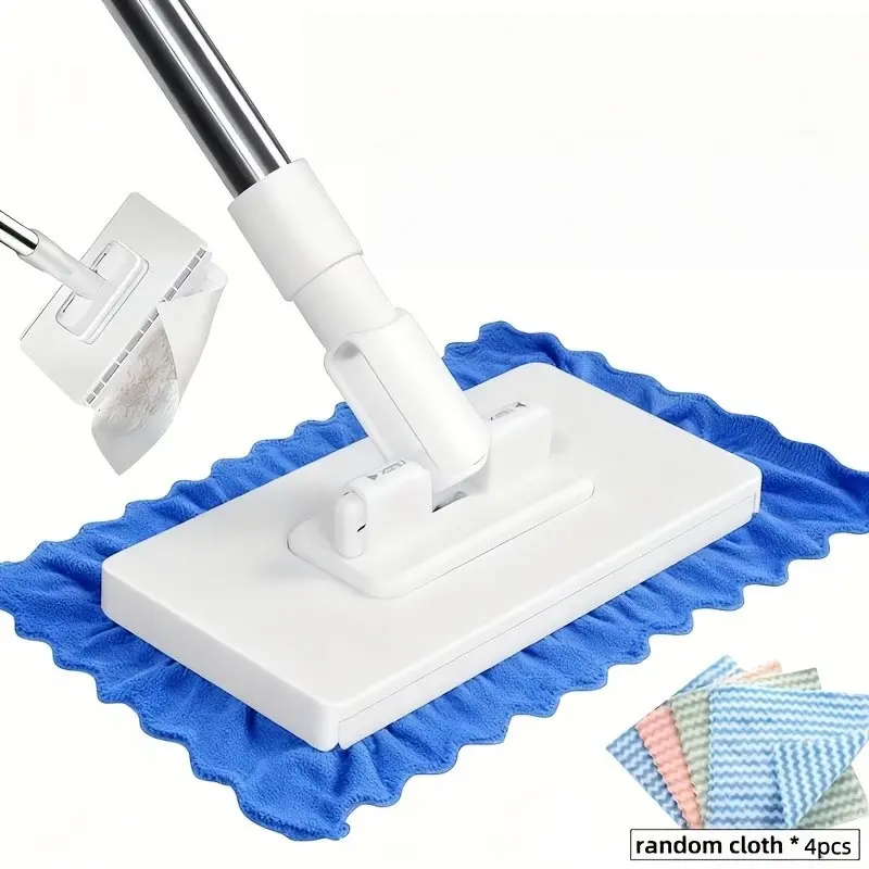 5-Piece Auto Mop System Set, Includes 1 Hand-Free Automatic Mop + 4 Cleaning Cloths, One-Click Cloth Change Design, Mop Handle, Abs Material, Flat Mop System, Floor Mop