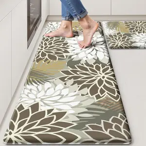 Kitchen Floor Mat 2-Piece Set, Thickened Anti-Fatigue Kitchen Mat, Waterproof Non-Slip Kitchen Mat Carpet Set, Comfortable Foam Standing Mat, Suitable for Sink, Laundry Room, Office 17.3inch x 28inch + 17.3inch x 47inch , Brown/White: Home and Kitchen