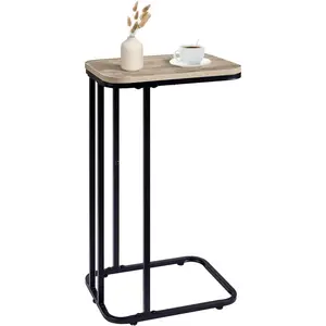 Shaped End Table, 27 Inches High Small Side Table for Sofa and Bed, Couch Table That Slides Under, Tall Tv Tray Table for Living Room, Bedroom, Metal Frame, Greige & Black