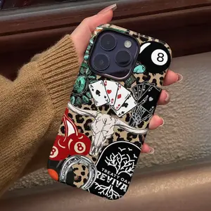 Western Leopard MagSafe Phone Case – Lucky 8 Ball Skull Design for iPhone 11 12 13 14 15 16 17 Pro Max Plus Air, Country Rock Gift Custom Monogram Pink Striped Shockproof Magnetic