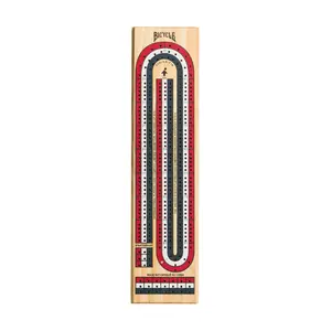 Bicycle Cribbage Board, 3-Track - Wooden Scoring Board with Pegs