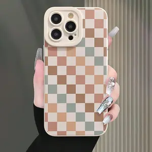 Checkerboard pattern phone case, TPU decorative phone protector cover, phone accessories compatible with iPhone X XS 11 12 13 14 15 16 series