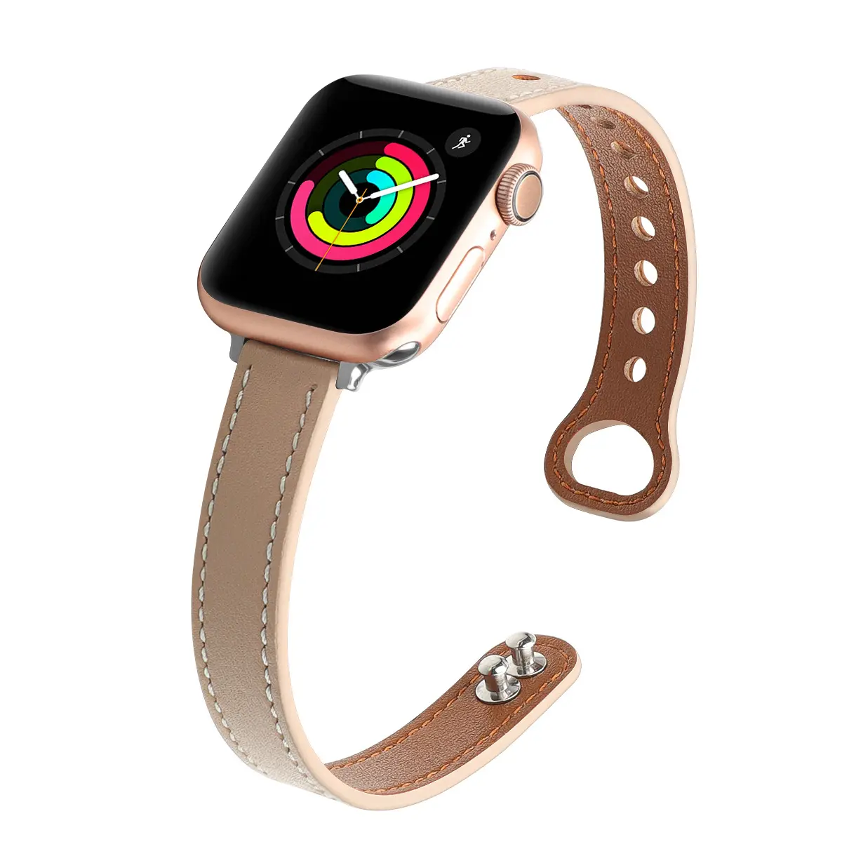 Compatible with Apple Watch iWatch 10 Strap Cowhide Apple Watch 8 S 9 7 4 6 Double Stud Butterfly Clasp