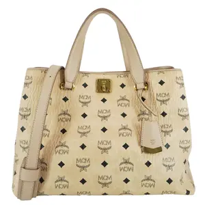 Pre-owned MCM Monogram Print Coated Canvas tote bags Essential Large Visetos Monogram Print Tote Bag Cream