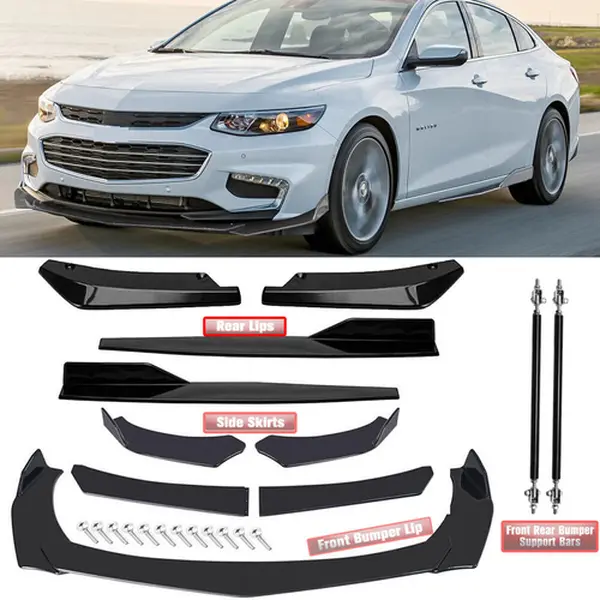 10PC Glossy Black Universal Car Exterior Body Kit - Front Bumper Spoiler, Side Skirt, Rear Lip, Vehicle Exterior Decoration, Auto Accessories, Cars Accessories
