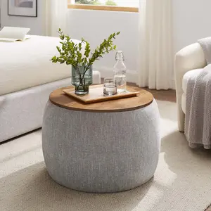 Modway Perla Upholstered Fabric Storage Ottoman in Heathered Weave Wheat
