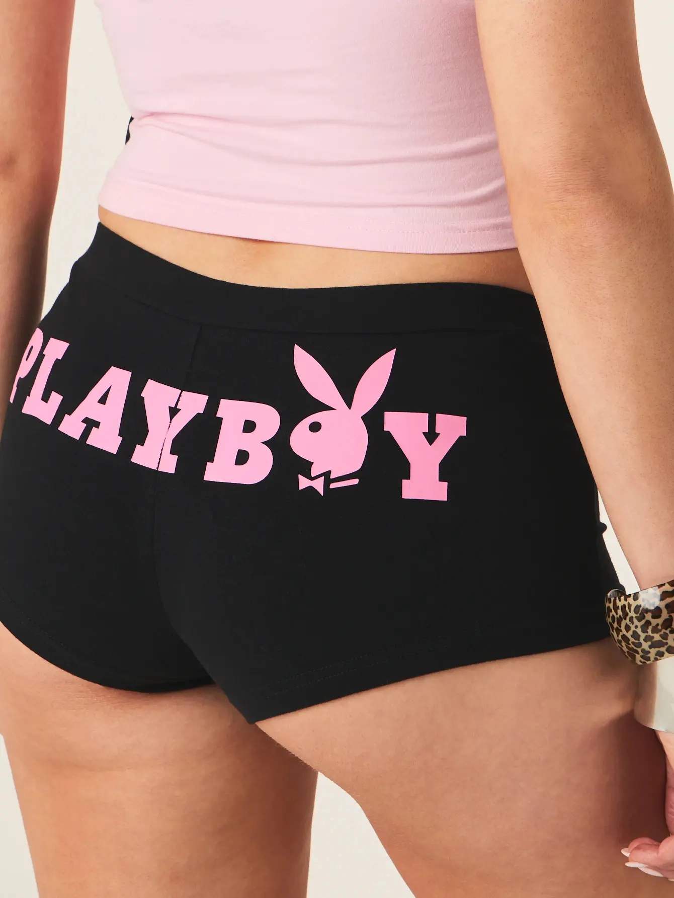 Women's Playboy Bunny Logo Graphic Sexy Booty Shorts - Pink Print Lady Bottoms with Hip-Flattering Style for Summer Festival Parties