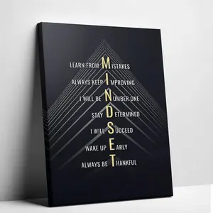 Frameless Success Mindset Canvas Painting Inspirational Typography Wall Art Minimalist Decor for Study Workspace