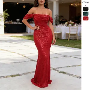 Womens Sequin Off-Shoulder Split Dress