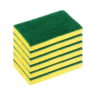 Biodegradable Natural Fiber Cellulose Sponges with Nylon Scrubber Cleaning Pads - Pack of 6