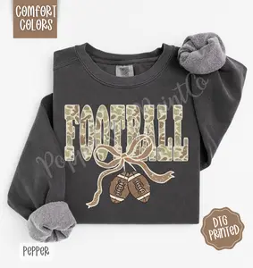Camo Football Comfort Colors Sweatshirt, Trendy Women's Fall Crewneck