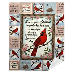 All-Season Cardinal & Birds Throw Blanket - Soft Flannel Polyester( 200-250g) 280gsm - Red Cardinal Bird Design with Green Foliage & Floral Patterns - Cozy Warm Blanket for Couch, Bed, Office - Durable Easy-Care Home D blanket, bed blanket