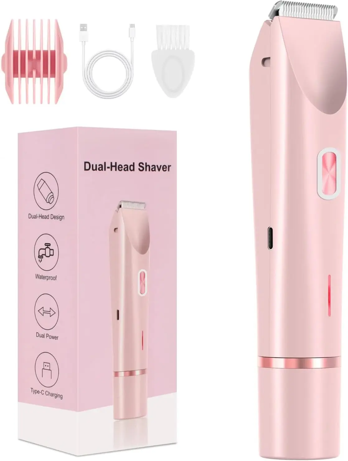 Bikini Trimmer for Women - 2-in-1 Electric Razors for Women, Waterproof Cordless Pubic Hair Shaver for Private Area & Body Hair, Gifts for Women