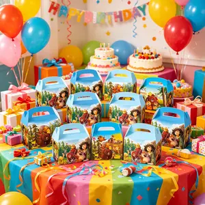 12pcs Forest Animal Party Treat Boxes, Cartoon Bear & Beaver Gift Boxes, Kids Birthday, Christmas, Holiday Party Favors, Goodie Bags