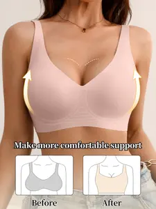 Women's Wireless Jelly Bra with Adjustable Wide Straps, Medium Support, Plain Pattern, Fitted Design, All Seasons Wear