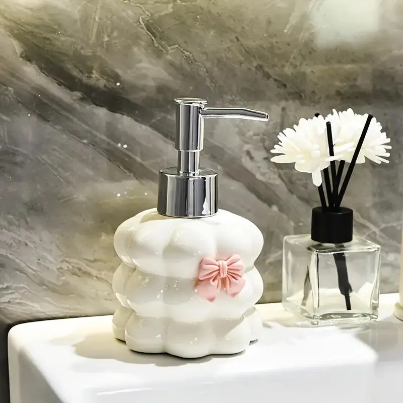 Ceramic Flower Design Soap Dispenser, 1 Count Elegant Countertop Lotion & Shampoo Bottle, Refillable Soap Dispenser for Bathroom, Bathroom Essentials Accessories, Bathroom Necessities, Bathroom Gadgets