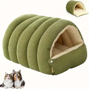 Warm fluff cave bed, Shaped beds - a warm winter hut for small dogs and cats, with removable washable cover, soft round pet bed, suitable for puppies and kittens, indoor bed, lavender green, white (easy to assemble)
