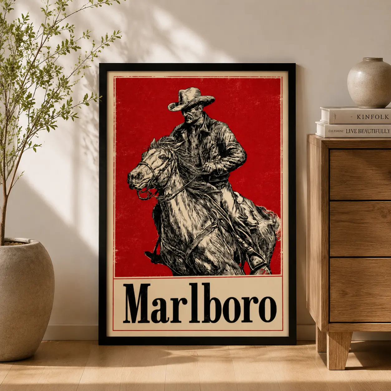 Vintage Western Cowboy Cigarette Poster Print - Retro Americana Wall Art, Classic Room Decor for Home, Bar