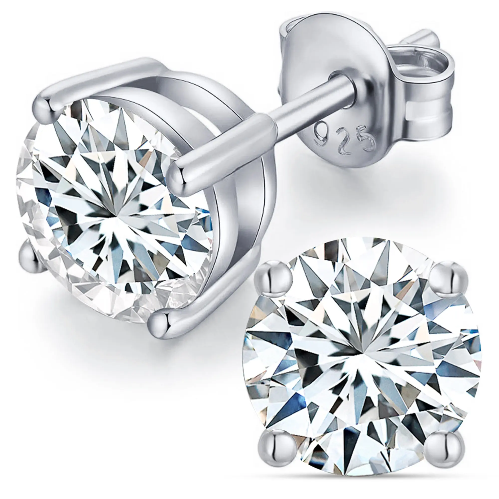 Handmade Lab Grown Diamond Stud Earrings, 18K White Gold-925 Sterling Silver, Round Brilliant Cut, E-F Color, VS Clarity, Mother's Day Gift, Everyday Wear, Pretty Studs
