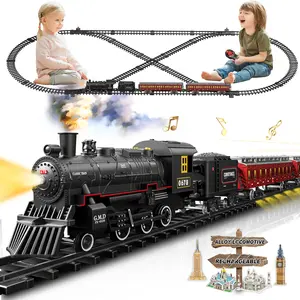 Electric Train Sets Remote Control for Kids Metal Alloy Christmas Train Toys Steam Locomotive Glowing Passenger Carriages Luxury Tracks Light & Sounds Rechargeable Birthday Gifts for Boys Girls Red