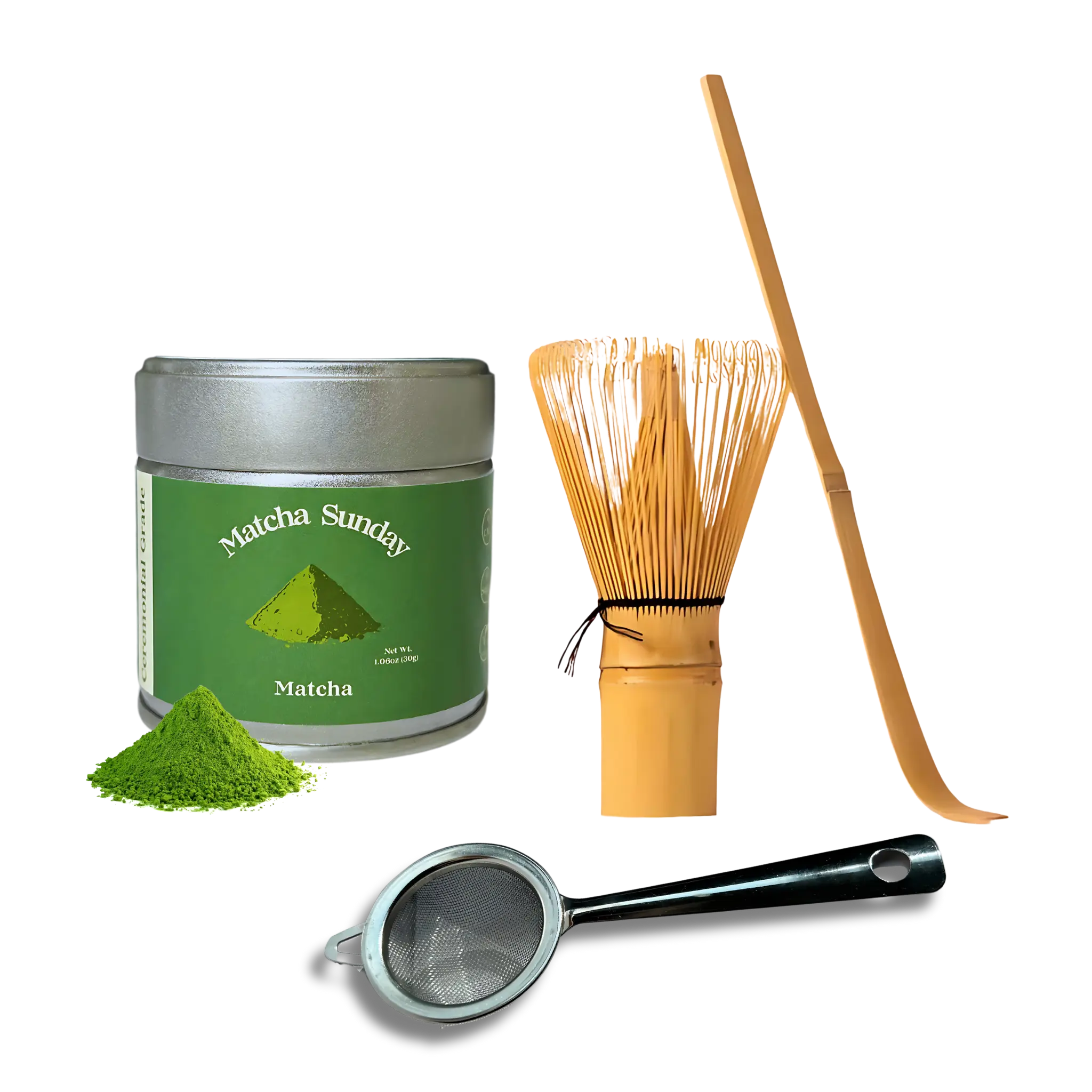 Matcha Sunday Ceremonial Matcha Starter Bundle - 30g tin - Traditional Green Tea, Smooth, Vibrant, Savory, Stone Grind