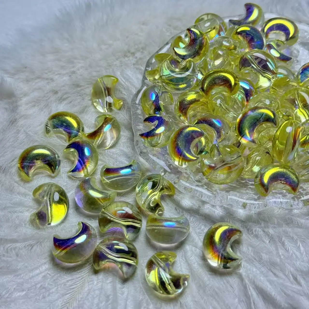 【AL1-7】Electroplated Chunky Moon Vertical Hole Glass Beads 75ml