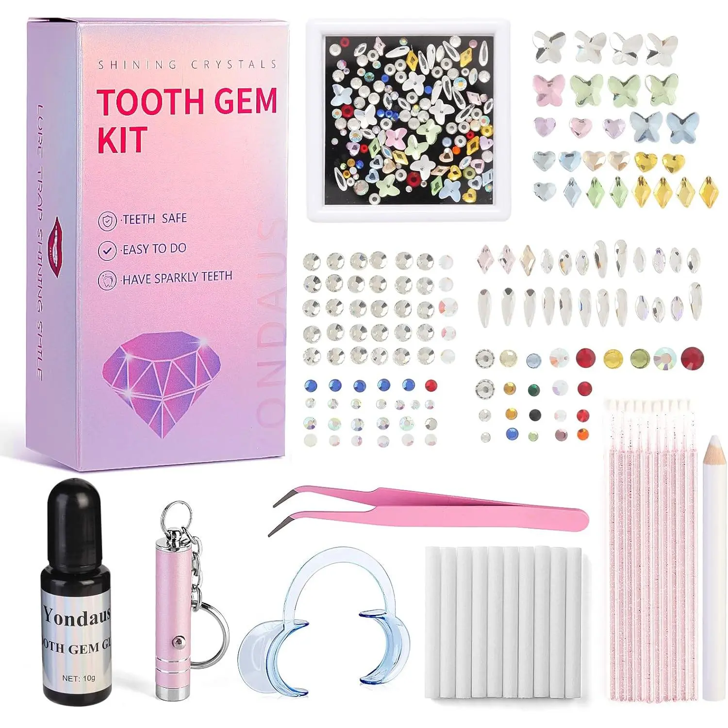 130-Piece Crystal Tooth Gem Kit with 7 Shapes, Professional DIY Oral Jewelry Application Set for Beginners, Safe & Easy to Use, Diy Crystals Jewelry Kit