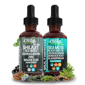 Clean Nutra Core Minerals Bundle | Shilajit, Sea Moss, Ashwagandha, Black Seed Oil & More for Gut, Immune & Detox Support Liquid Drops [Terramineral + Multimineral 102]