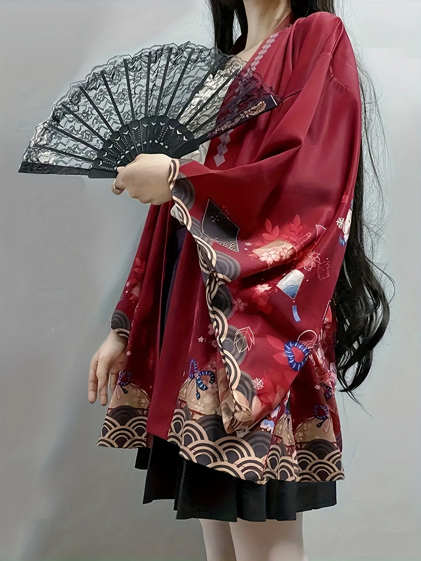 Japanese-style Inari Shrine Spring/Summer Wind-style Hōshi Japanese Jacket Unisex Cardigan Kimono Versatile Loose Three-Quarter Sleeve Shawl Thin Outerwear Cosplay Cape Coat Anime Costume Christmas Halloween Performance Wear