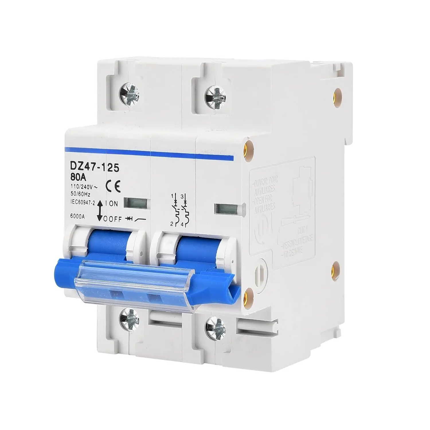 AC 2 Pole Miniature Circuit Breaker, 110V-240V 80Amps, Scene Visualization Custom MCB Thermal  Trip, 6KA Breaking Capacity for Solar AC System,  Use, RVs
