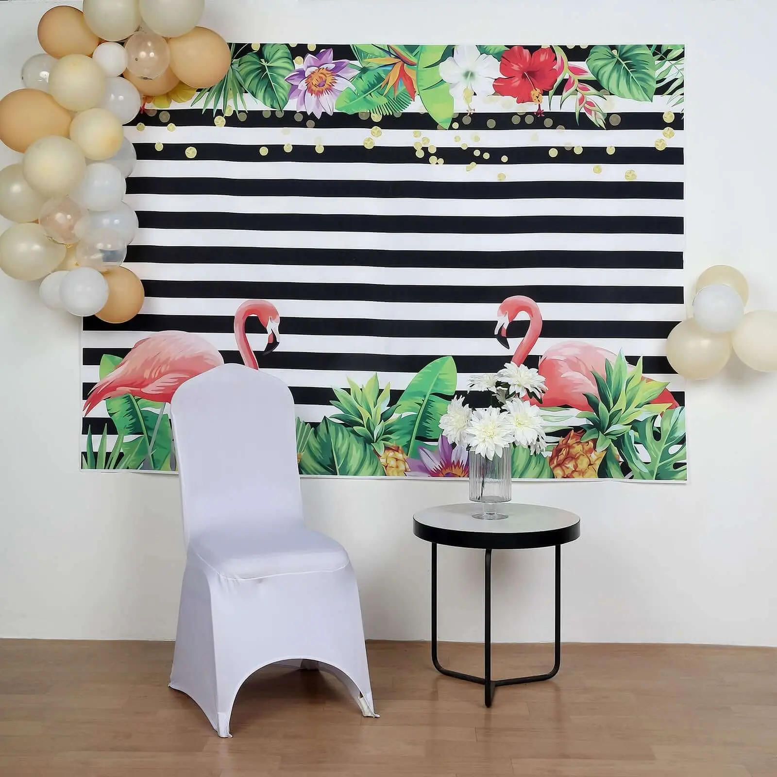 Pink Flamingo/Stripe Vinyl Photo Shoot Backdrop Banner 5ftx7ft