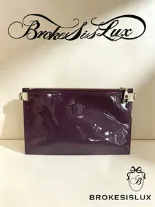 Pre-owned VERSACE Purple Patent Leather Clutch | Gold Medusa Logo, Evening & Travel Pouch