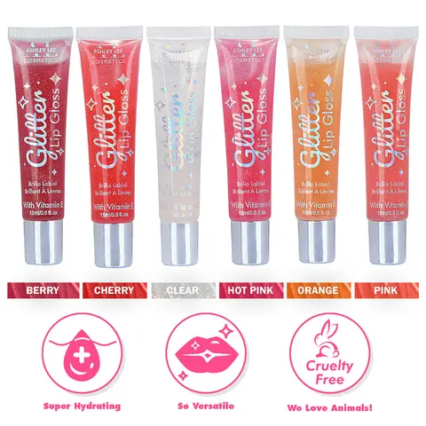 Glitter Lip Gloss - 6 Pack Hydrating, Glossy, Clear, Plumping, Oil Lip Gloss Color Gift