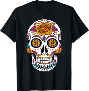 Halloween Skull Picture Costume Flower Mexican Skeleton head T-Shirt - Yoandymira Shop 69B0BDVTTCQ2