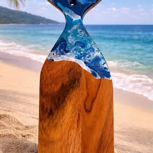 Tidal Tail Charcuterie - Blue and White Design on Wood with Coastal Scene