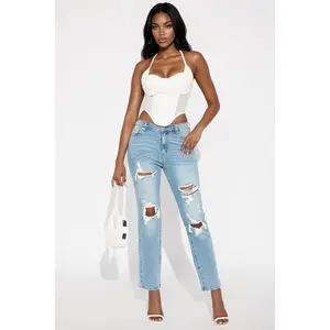 Tall Because I Said So Destroyed Mom Jeans - Medium Blue Wash