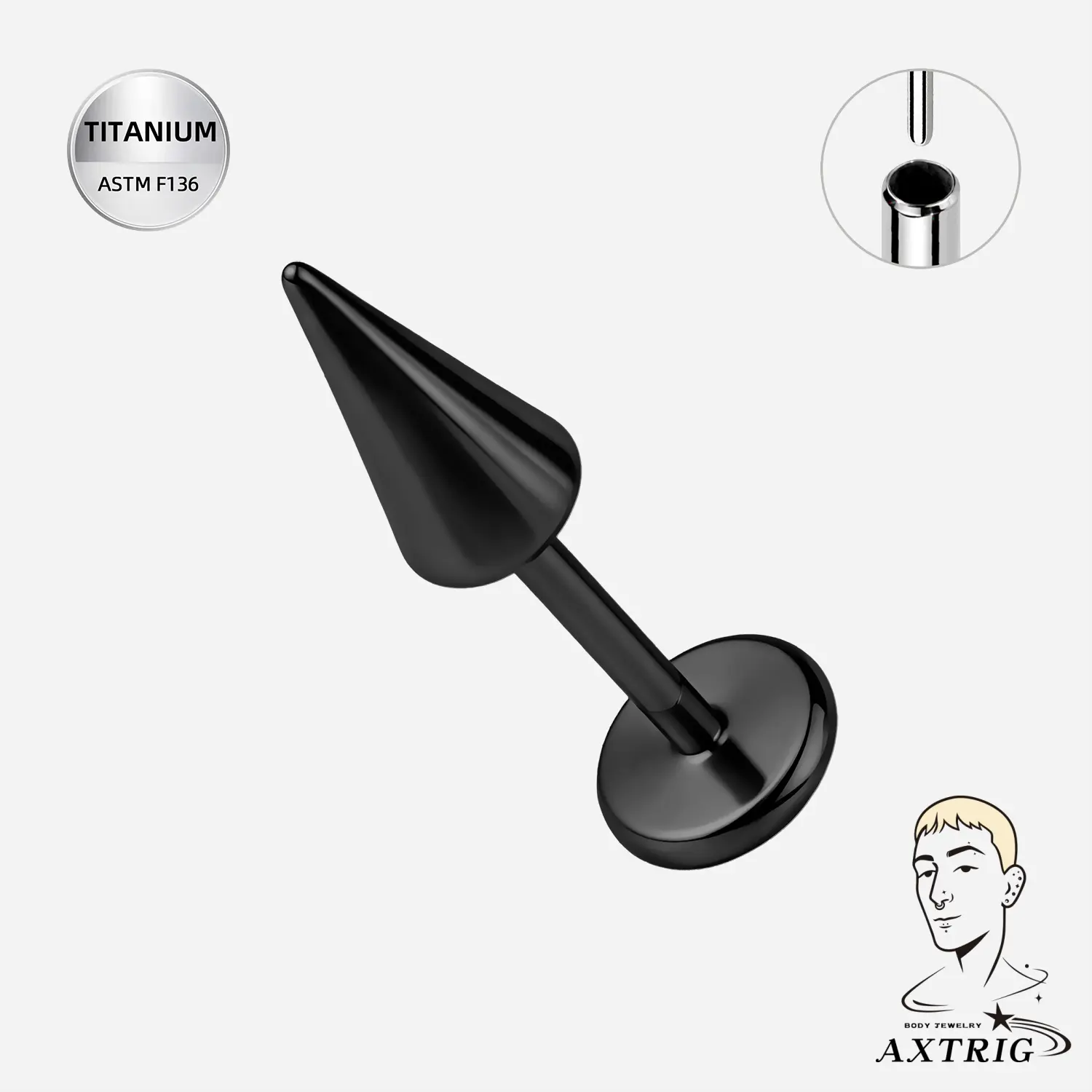 20G ASTM F136 Titanium Threadless Spike (3x6mm) Flat Back Stud For Nose (6mm)