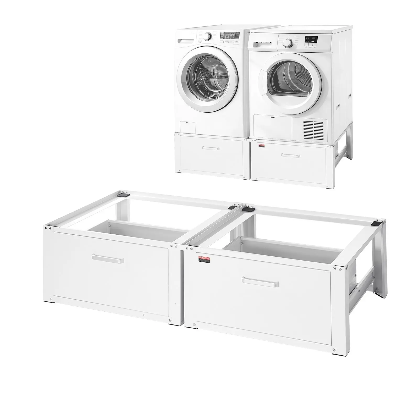 Laundry Pedestal Set, 14-Inch Height for Washer and Dryer, Drawer Storage, 700 Pound Weight Capacity, Non-Slip Feet, Heavy-Duty Steel Washing Machine Stand, Universal Fit, White Finish, 2 Pack
