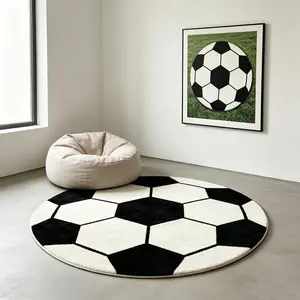 Football Theme Round Rug, Decorative Fluffy Rug, Boy's Room Decor Mat, Living Room Artistic Decoration, Non-Slip Washable Easy Care, Gaming Chair Pad