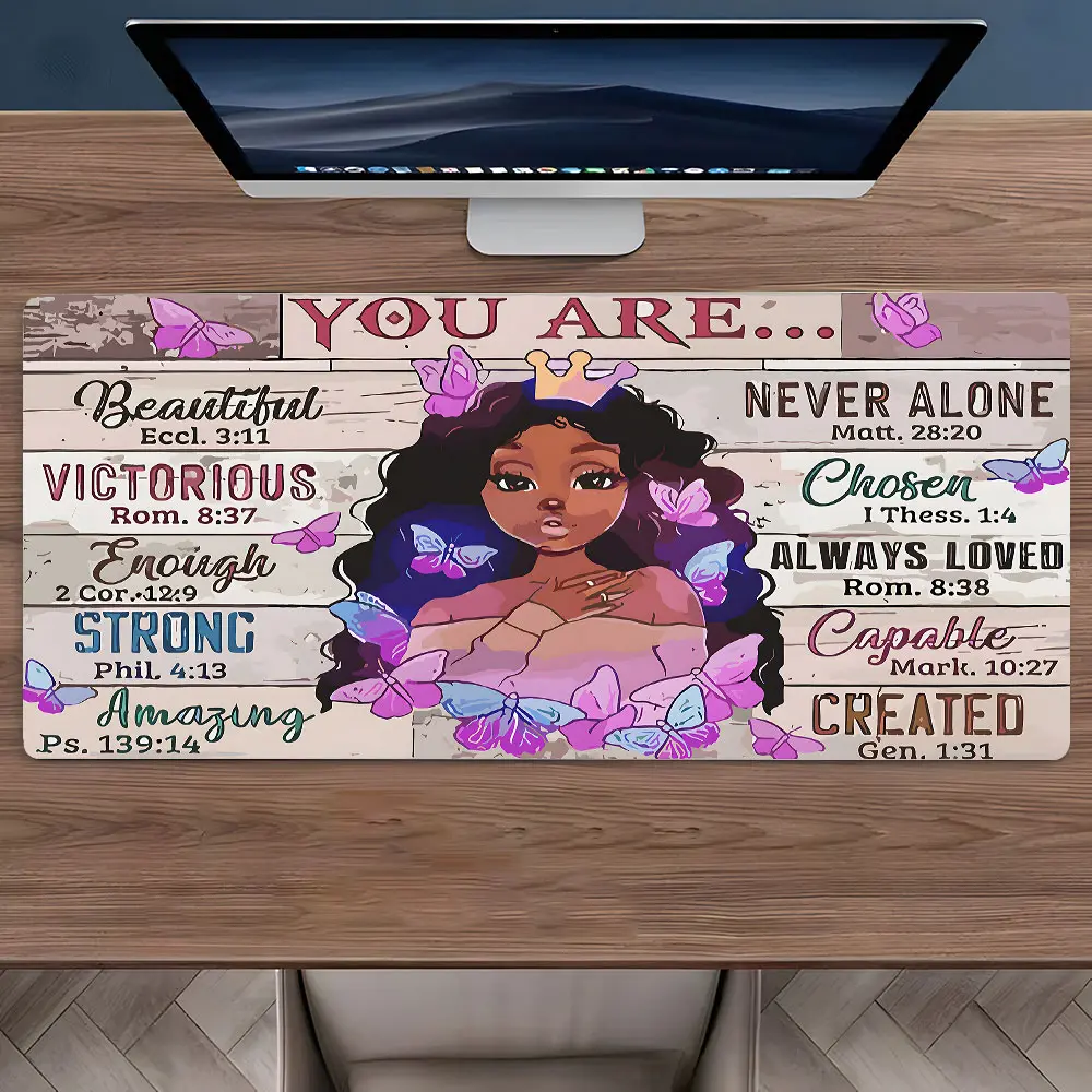 Confident black woman Large Gaming Mouse Pad,Aesthetic Desktop Protection Pad,Washable Rubber Pad Non-Slip Lock Edge Multi-Size Suitable For Home Office,Good Gift, Desktop Accessory, Computer Desk Accessories, Desk Accessories, Office Essentials